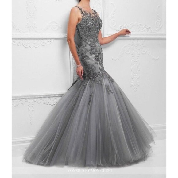 IVONNE D FOR MON CHERI 117D74 Pewter Grey Sz. 16 (Sample)